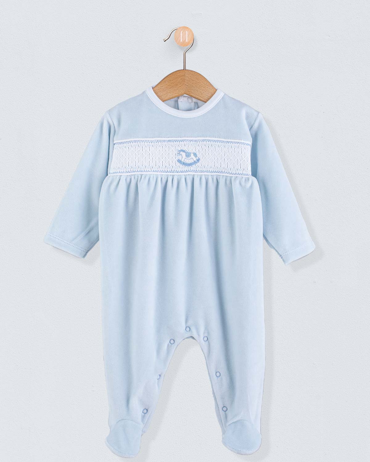 Pima Blue Velour Smocked Stretchie